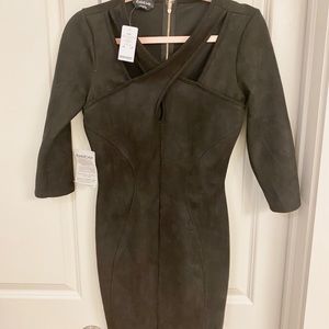 Black Front Cutout Suede Mini Dress, Bebe